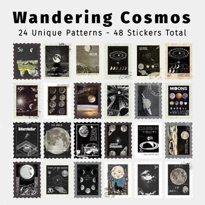 Wandering Cosmos | Black Stamp-Shaped Sticker Slack Pack
